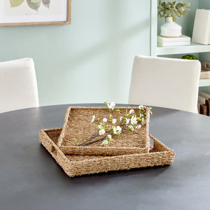 Plateau rectangulaire en jonc de mer écologique, fait main, tressé, avec poignées surélevées, décoration naturelle pour la maison, vente en gros, directement de l'usine - Product Image 3