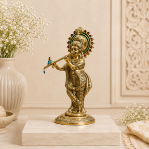 Escultura de Flauta de Krishna en Latón, Estilo Art Deco Geométrico, Lujosa, para Festival Espiritual, Regalo de Janmashtami, Adorno de Mesa o Templo - Product Image 2