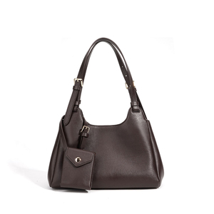 Women's Classic Genuine Leather Hobo <b>Bag</b> Brown Color Two Handles Buckle Closure Daily Use Style - Product Image 3