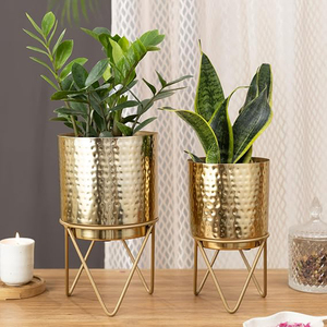Juego de Macetas de Metal Dorado Martillado con Soporte, Macetas de 12 Pulgadas y 10 Pulgadas (Altura) por 7 Pulgadas y 6 Pulgadas (Diámetro) para Sala de Estar - Product Image 5