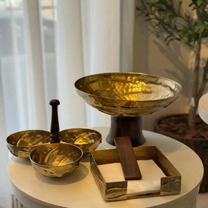 Newly Collection Designer Gold Finished Modern Luxury Design Eco-Friendly Wooden Handle Party Use Chocolate Candy <b>Nuts</b> 3 Bowl - Product Image 1