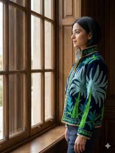 Veste brodée Suzani bleu marine pour femme, manteau bohème de luxe fait main, vêtement ethnique de créateur, blazer chic, cadeau pour elle - Product Image 5