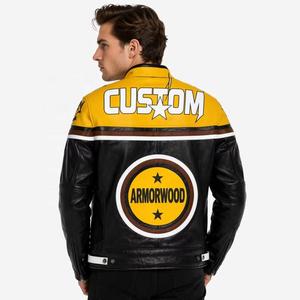 Bespoke Custom Top Grain Leather <b>Jacket</b> Stand Breathable Racing Uniform Large Circular <b>Star</b> Applique Graphic Multi Contour - Product Image 2