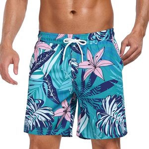 <b>Men</b> Tropical Swim <b>Trunks</b> Quick Dry Floral Beach Shorts Mid Length Resort Swimwear Elastic Waist OEM Custom - Product Image 1