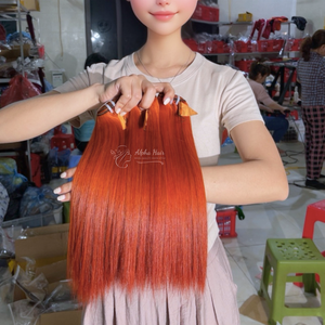 Magnifiques extensions de cheveux raides en os de couleur orange 100% pur donneur unique cheveux crus vietnamiens perruque en dentelle suisse Sources de gros - Product Image 3