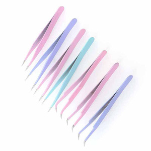Nouvelles pinces à cils et sourcils en acier inoxydable violet, droites et courbées, outil de maquillage professionnel durable - Product Image 6