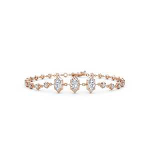 Pulsera de tenis con diamantes cultivados en laboratorio de corte marquesa y redondo, de 7 pulgadas, en oro macizo de 14K y 18K, con engaste de estrella y cadena moderna con dijes. - Product Image 3
