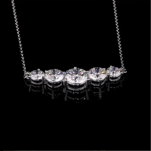 Collier de fiançailles en diamant cultivé en laboratoire à cinq pierres, coupe ronde, chaîne à maillons, or blanc tendance, bijoux pour femmes - Product Image 3