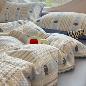 Cute Cartoon 4PCS Home Textiles 100% Cotton <strong>Waffle</strong> Printed <strong>Duvet</strong> <strong>Cover</strong> 4pcs Bedding Set - Product Image 2