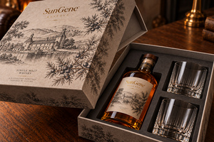Boîte d'emballage rigide personnalisée pour bouteille de whisky Juniper Estate et verres avec base de couvercle - Product Image 4