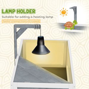 Terrario in Legno Grigio per Tartarughe con Ripiano Portaoggetti e Supporto per Lampada, Finestra Trasparente, Tetto Apribile, Arredamento per Animali Domestici - Product Image 6