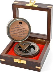 Hải lý đồng thau Khắc Đồng hồ mặt trời La bàn với hộp gỗ kỷ niệm đồng hồ mặt trời Đồng hồ món quà độc đáo cho anh ta hoặc chồng hoặc vợ - Product Image 5