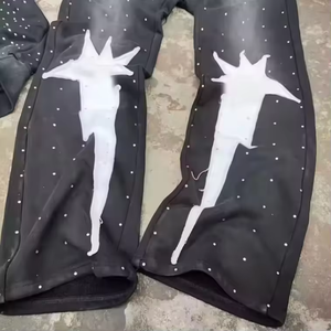 2026 Customized Rhinestone Acid Washed Distressed Sweatpants Flared <b>Layered</b> Sweatpants Loose Faded Jogging Sweatpants - Product Image 5