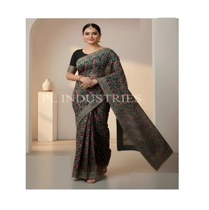 Sari en Georgette et Lin Pastel de Qualité Supérieure avec Broderie Lourde, Design Moderne pour le Bureau, les Fêtes, les Festivals et Toutes les Saisons - Product Image 1
