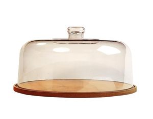 Support à gâteau jetable en bois d'acacia avec couvercle en verre, présentoir rond pour desserts, pâtisseries et décorations - Product Image 5