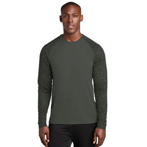 Wholesale Men's Long Sleeve Raglan Performance Shirt Solid Green Quick Dry Polyester UPF 50 Fishing Wear - Product Image 1