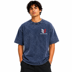 T-shirt vintage pour homme, coupe oversize, délavé à l'acide, bleu délavé, épaules tombantes, coton épais, col rond, manches courtes, fournisseur - Product Image 4