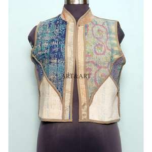 Venta al por mayor: Nuevos chalecos cortos de algodón Kantha sin mangas para mujer, con bolsillos, ecológicos, transpirables y casuales. - Product Image 1