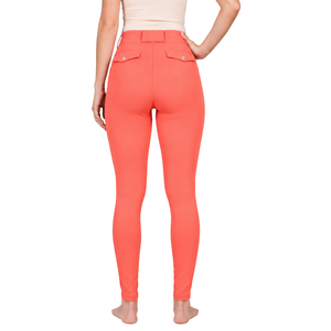 Leggings d'équitation pour femmes, couleur corail, taille haute, pantalon d'équitation extensible avec grip en silicone et poches - Product Image 2