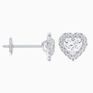 IGI Certified Lab Grown Heart Shape Diamond Halo <b>Stud</b> <b>Earrings</b> 14K White Gold Luxury Aura <b>Fine</b> Jewelry Gift Anniversary Wedding - Product Image 2
