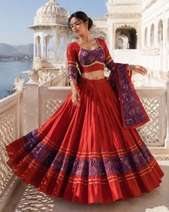 Chaniya Choli de Algodón Romano Premium con Patrón Kali y Dupatta con Estampado Leheriya, para Fiestas, Bodas y Eventos Festivos - Product Image 4