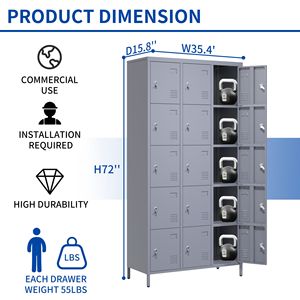 72 "H metallo armadietti 15 porta armadietto per la casa palestra ufficio e Garage grigio con facile montaggio blocco per i dipendenti - Product Image 5