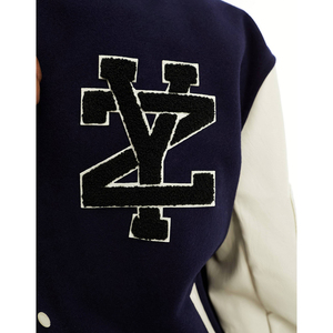 Veste universitaire marine et blanche pour homme, logo brodé, style preppy, coupe classique, col rabattu, doublure en coton - Product Image 6