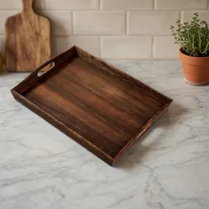 Bandeja de Servir con Asas, Bandeja de Madera Decorativa para Servir Comida, Aperitivos, Té, Café, Desayuno, Frutas, Bandeja para Mesa de Cocina, Comedor, Hogar - Product Image 5
