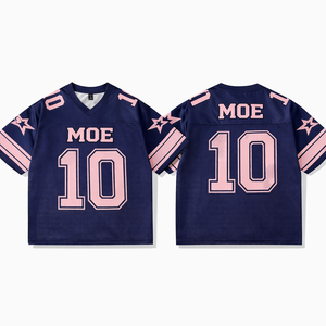 Maillot de football américain streetwear Iced Out bleu rose court en mesh col en V rétro universitaire pour femme streetwear Y2K Hip Hop ODM - Product Image 2