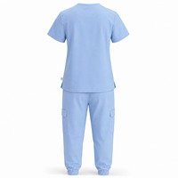 DRAVELLE Ensemble de blouses bleu clair pour femmes, haut à col en V avec poches et pantalon cargo, uniformes d'hôpital