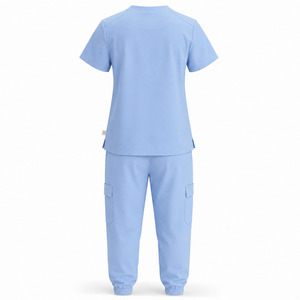 DRAVELLE Ensemble de blouses bleu clair pour femmes, haut à col en V avec poches et pantalon cargo, uniformes d'hôpital - Product Image 2