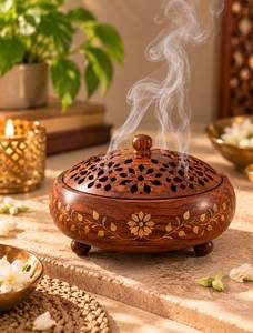 Porte-encens élégant en bois d'acacia, finition brillante décorative, brûleur de Bakhoor pour parfum d'intérieur, fait main, cadeaux de méditation, vente en gros - Product Image 5