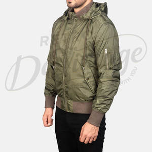 Chaqueta Bomber Verde Oliva para Hombre, con Capucha Desmontable, Resistente al Viento, Estilo Casual, con Bolsillo con Cremallera en la Manga - Product Image 5