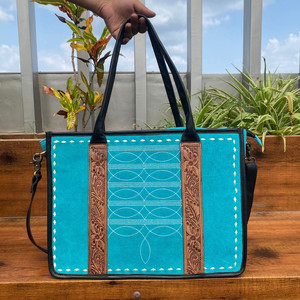 Nouveau sac fourre-tout à bandoulière en cuir suédé Turquoise usiné à la main sac fourre-tout en cuir véritable dissimulé sac à main pour femmes - Product Image 3