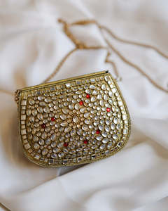 Luxury Kundan <b>Mirror</b> Mosaic Clutch Bag Handmade <b>Crystal</b> Bead Stone Bridal Purse Wedding Party Evening Designer Handbag - Product Image 1