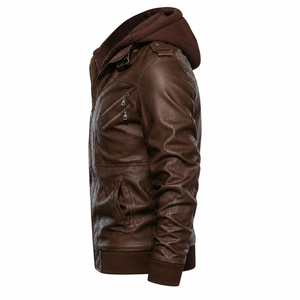 Custom <b>Men's</b> Faux <b>Leather</b> Puffer Coat Warm Polyester Filled Outerwear - Product Image 3