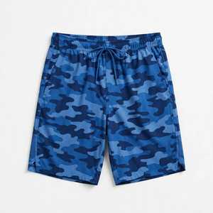 Shorts de bain pour homme en polyester léger, camouflage bleu, séchage rapide, taille élastique avec cordon de serrage - Product Image 1