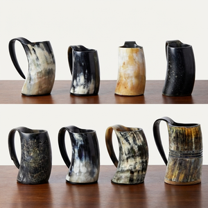 Taza de Cerveza de Cuerno Natural Hecha a Mano REHMAN CRAFT, Estilo Rústico Vintage, Gran Capacidad, con Asa, para Bodas y Hogar - Product Image 1