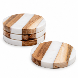 Ensemble de dessous-de-verre en bois de manguier et marbre pour tasses à thé, à café et mugs |   Sous-verres décoratifs pour table à manger, décoration de la maison et du bureau, et cadeaux - Product Image 1