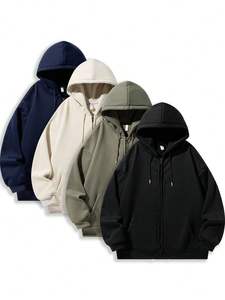 Sudadera con capucha de invierno para hombre 3036 - 100% algodón, forro polar, corte holgado, diseño liso, estilo jersey, antiarrugas y transpirable - Product Image 3