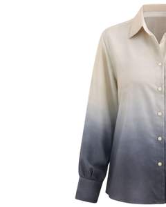 Chemise boutonnée à manches longues pour femme, dégradé beige à gris anthracite, style décontracté pour le bureau, fabrication sur mesure OEM, haut de gamme. - Product Image 3