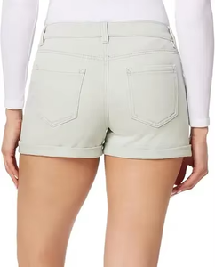 กางเกงยีนส์ขาสั้นสีน้ำเงินฟอกสำหรับผู้หญิง สไตล์วัยรุ่น ติดกระดุม ทรงสกินนี่ ผ้ายืด/ผ้าฝ้าย สวมใส่สบาย - Product Image 3