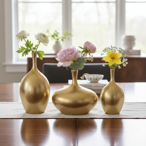 Jarrones de Flores de Lujo Modernos con Acabado de Latón Texturizado, Ecológicos, para Decoración de Mesa de Centro en Bodas, Eventos y Hogar, Regalos Premium - Product Image 2