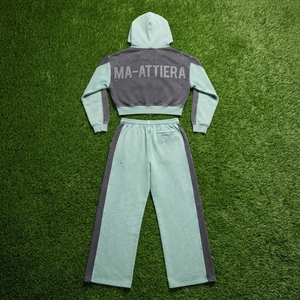 Conjunto de Sudadera Corta con Cremallera y Pantalones Anchos para Mujer, Color Verde Menta, Estilo Casual Urbano - Product Image 6
