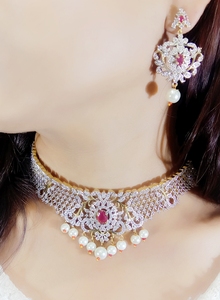 Conjunto de Joyería Nupcial de Moda para Bodas y Compromisos, Collar y Aretes Hechos a Mano en Oro de 24k para Mujeres Indias - Product Image 1