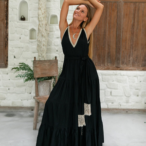 Vestido de Gala Negro Estilo Bohemio, Vestido Largo con Espalda Descubierta, Vestido de Fiesta, Regalo para Ella - Product Image 3