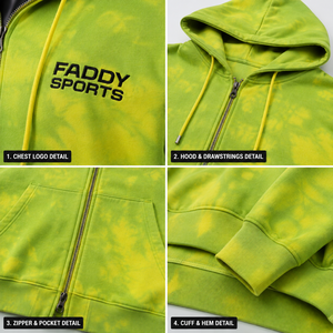 Sudadera con capucha y cremallera personalizada al por mayor, estilo streetwear, tie-dye, oversize, con lavado ácido, de forro polar, verde neón, unisex, tipo chaqueta con cremallera - Product Image 6