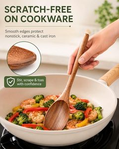 Cuillères de cuisine en bois d'acacia, ensemble de 2 ustensiles de cuisine, plaqué or rose, manche long, prise en main confortable, pour mariage, passe au lave-vaisselle - Product Image 2