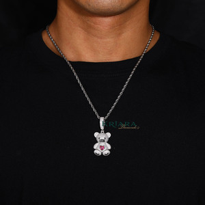 925 Silver Moissanite Teddy <b>Bear</b> Pendant Rhodium Plated Heart Cut Unisex Everyday Wear <b>Cute</b> Animal Charm - Product Image 1