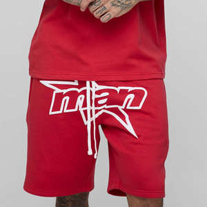 Conjunto de 2 piezas de camiseta oversize con estampado puff y pantalones cortos para gimnasio, entrenamiento y ropa urbana para hombre - Product Image 3